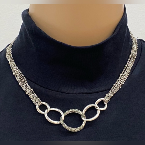 Pretty Kenneth Cole Marcasite, Multiple Chain, Silvertone, Adjustable Necklace - Picture 1 of 7